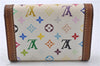 Auth Louis Vuitton Monogram Multicolor Porte Monnaie Plat Coin Case White 5589D