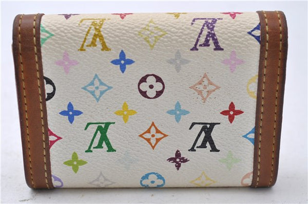 Auth Louis Vuitton Monogram Multicolor Porte Monnaie Plat Coin Case White 5589D