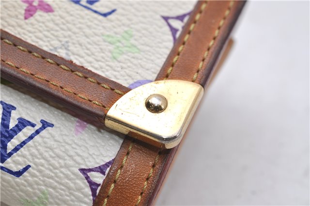 Auth Louis Vuitton Monogram Multicolor Porte Monnaie Plat Coin Case White 5589D