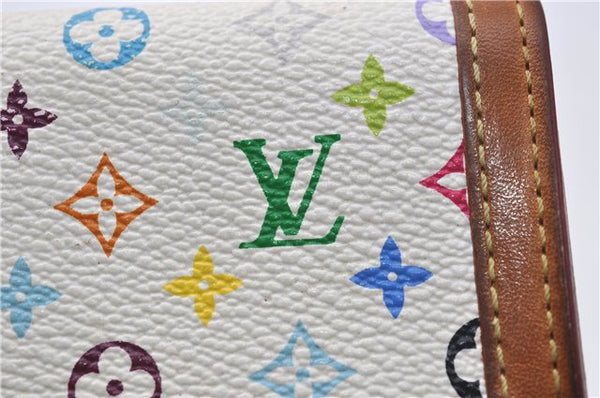 Auth Louis Vuitton Monogram Multicolor Porte Monnaie Plat Coin Case White 5589D