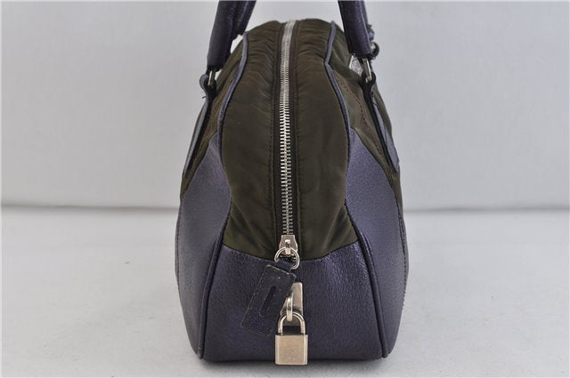 Authentic PRADA Nylon Leather Shoulder Hand Bag Purse B10745 Khaki Purple 5590C