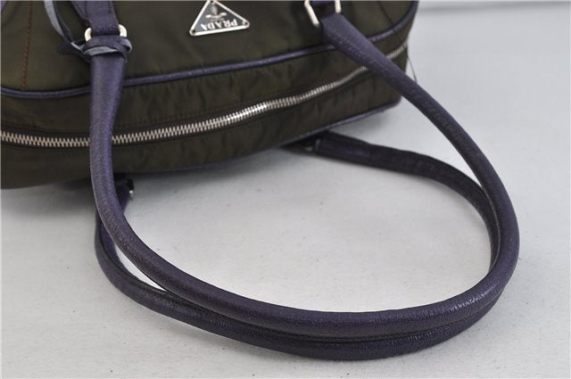 Authentic PRADA Nylon Leather Shoulder Hand Bag Purse B10745 Khaki Purple 5590C