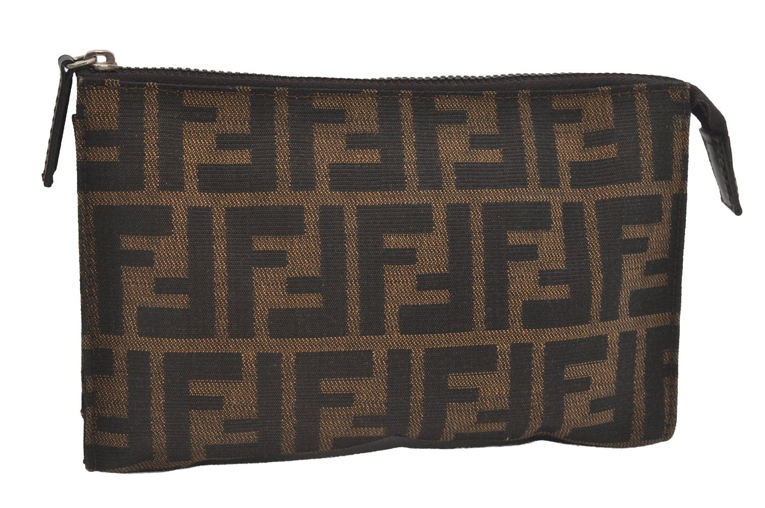 Authentic FENDI Vintage Zucca Pouch Purse Canvas Leather Brown Junk 5590I