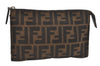 Authentic FENDI Vintage Zucca Pouch Purse Canvas Leather Brown Junk 5590I