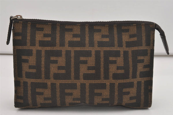 Authentic FENDI Vintage Zucca Pouch Purse Canvas Leather Brown Junk 5590I