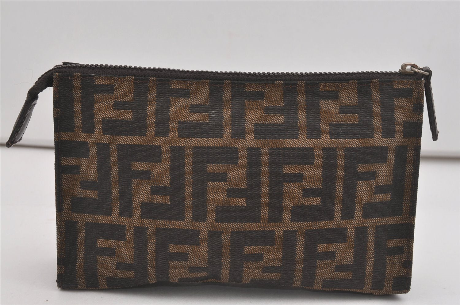 Authentic FENDI Vintage Zucca Pouch Purse Canvas Leather Brown Junk 5590I