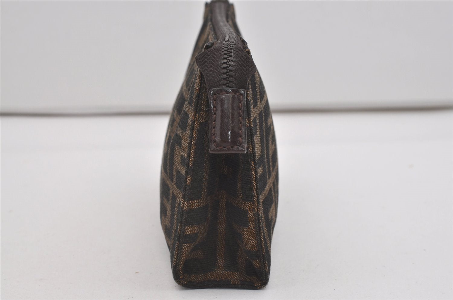 Authentic FENDI Vintage Zucca Pouch Purse Canvas Leather Brown Junk 5590I