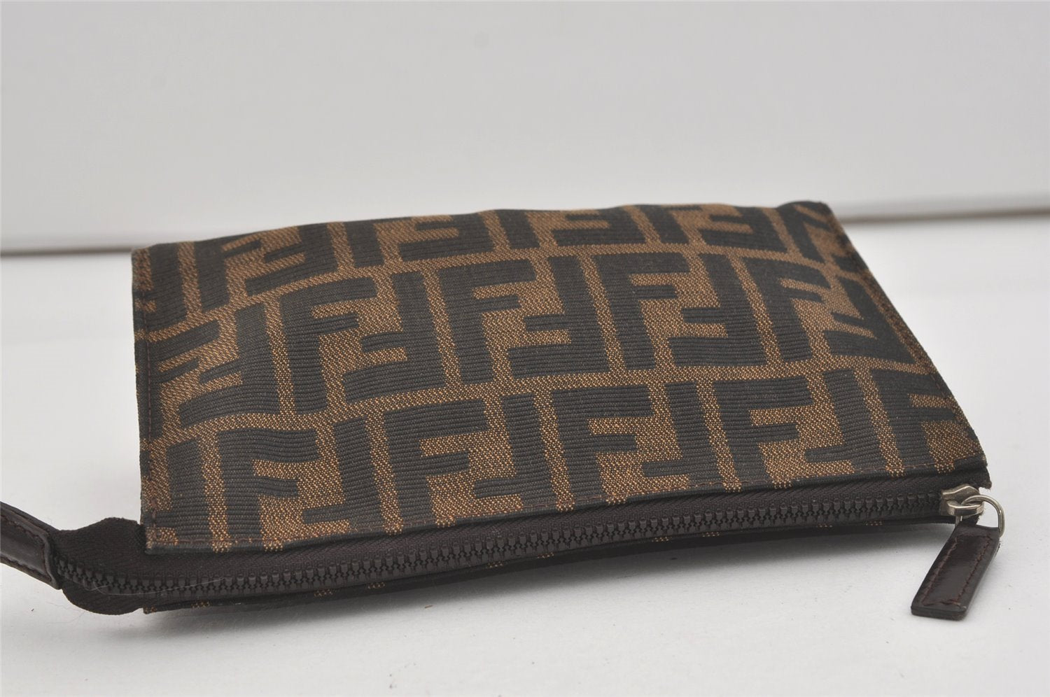 Authentic FENDI Vintage Zucca Pouch Purse Canvas Leather Brown Junk 5590I