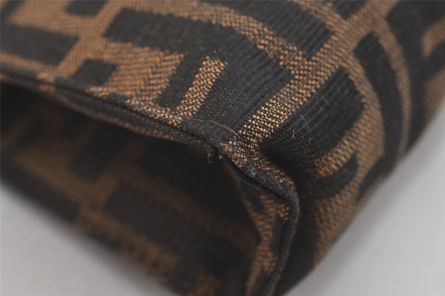 Authentic FENDI Vintage Zucca Pouch Purse Canvas Leather Brown Junk 5590I