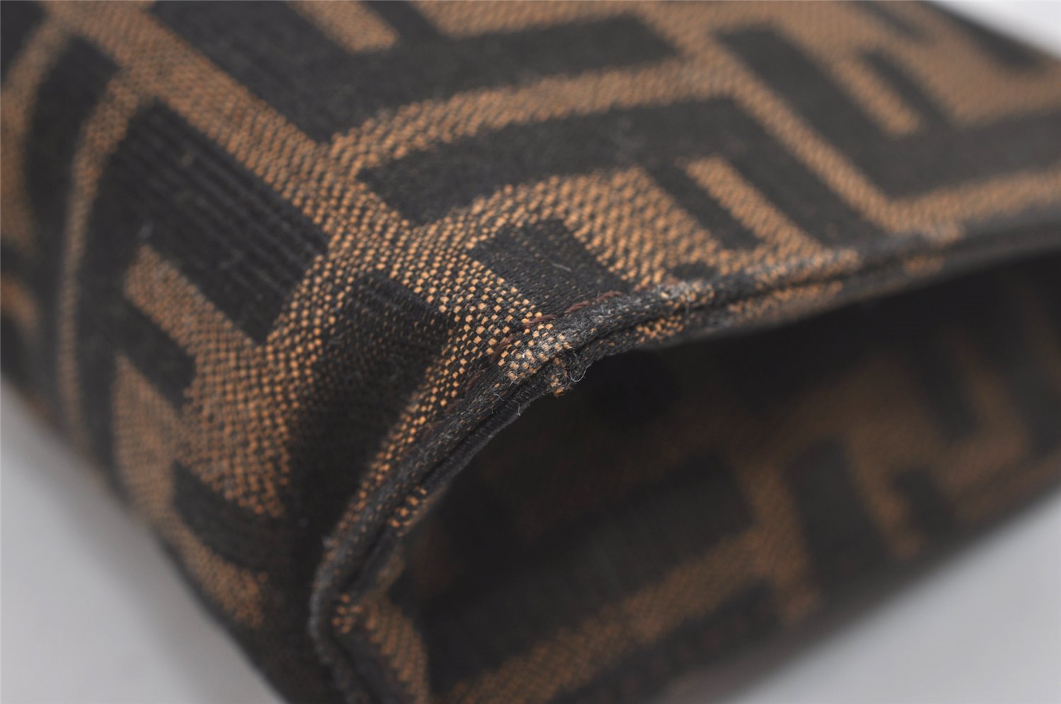 Authentic FENDI Vintage Zucca Pouch Purse Canvas Leather Brown Junk 5590I