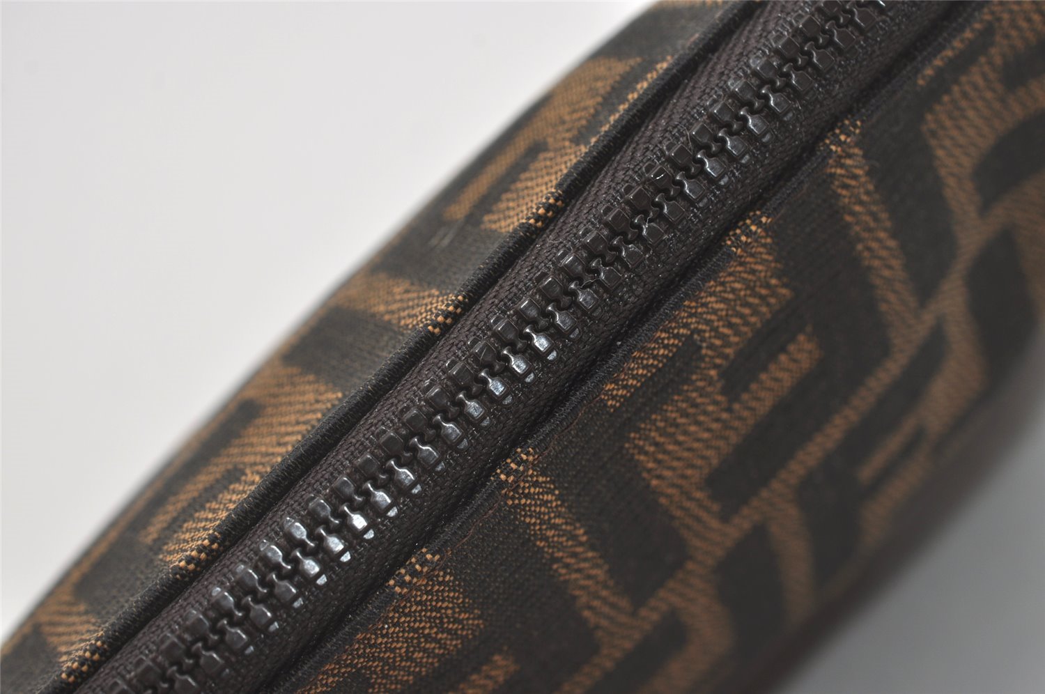 Authentic FENDI Vintage Zucca Pouch Purse Canvas Leather Brown Junk 5590I