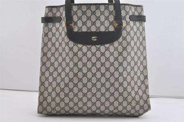 Authentic GUCCI Vintage Shoulder Tote Bag GG PVC Leather Navy Blue 5591I
