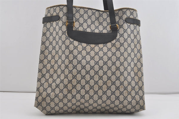 Authentic GUCCI Vintage Shoulder Tote Bag GG PVC Leather Navy Blue 5591I