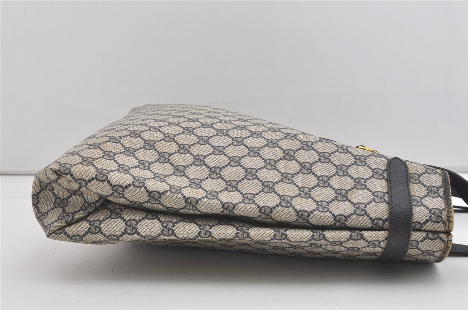 Authentic GUCCI Vintage Shoulder Tote Bag GG PVC Leather Navy Blue 5591I