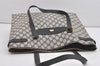 Authentic GUCCI Vintage Shoulder Tote Bag GG PVC Leather Navy Blue 5591I