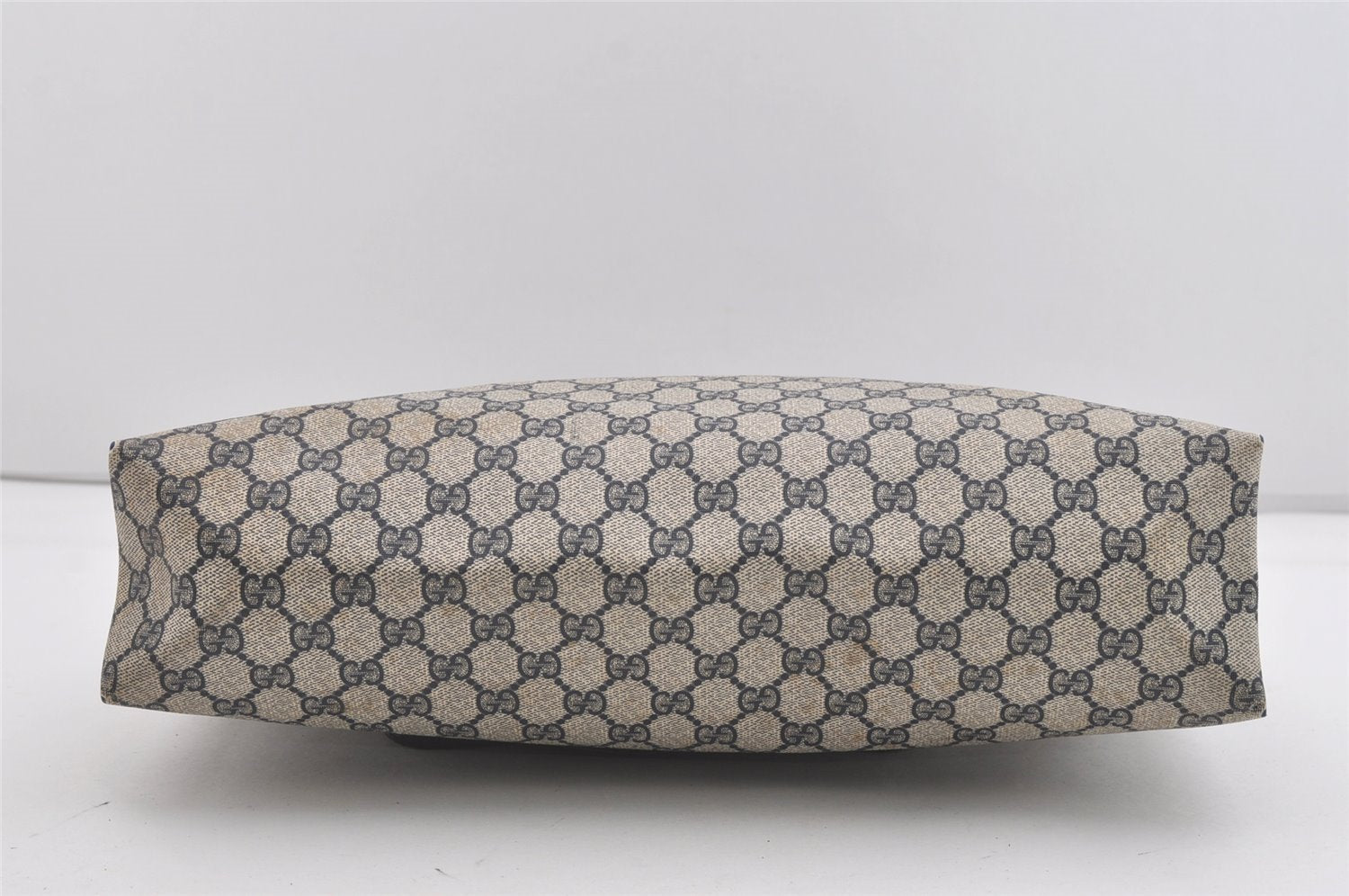 Authentic GUCCI Vintage Shoulder Tote Bag GG PVC Leather Navy Blue 5591I