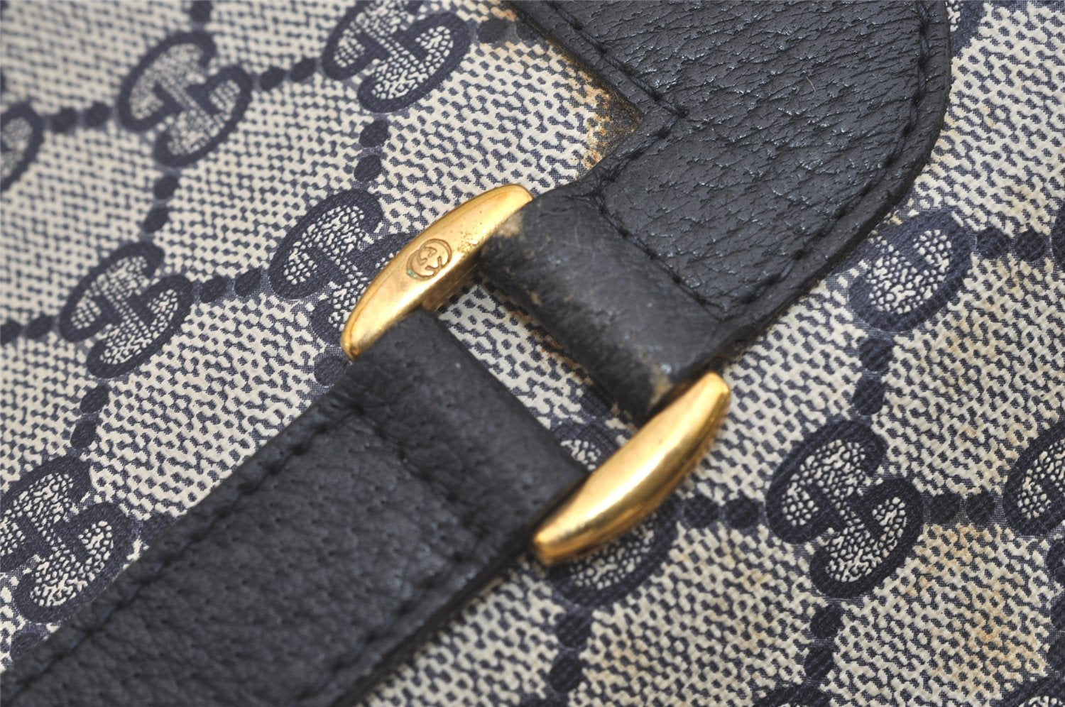 Authentic GUCCI Vintage Shoulder Tote Bag GG PVC Leather Navy Blue 5591I