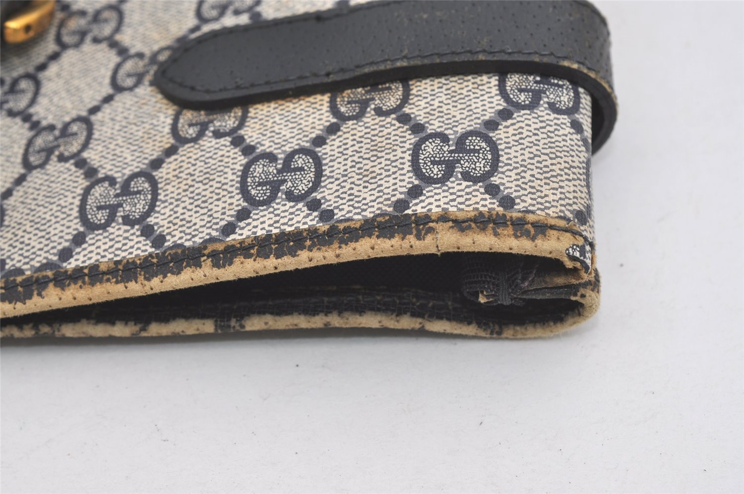 Authentic GUCCI Vintage Shoulder Tote Bag GG PVC Leather Navy Blue 5591I