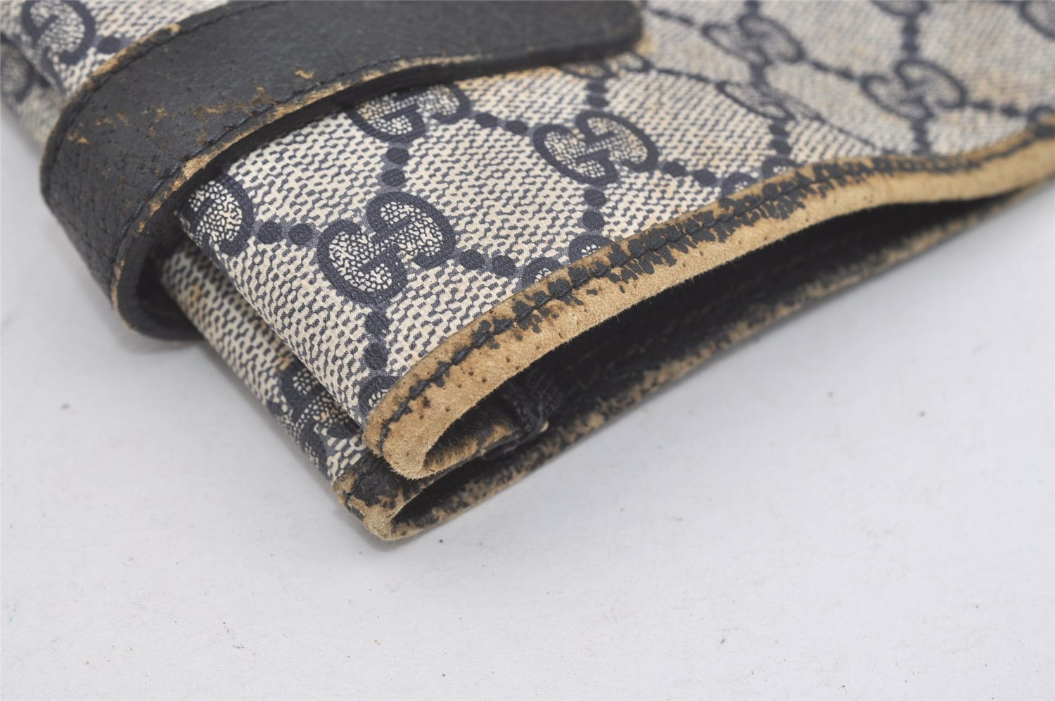 Authentic GUCCI Vintage Shoulder Tote Bag GG PVC Leather Navy Blue 5591I