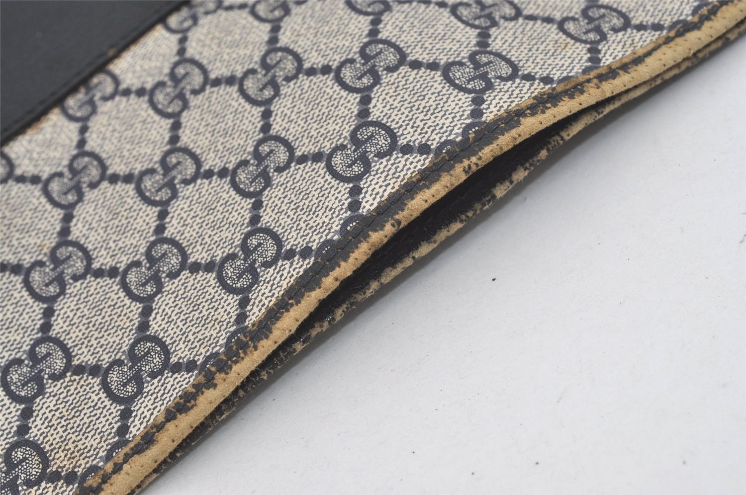 Authentic GUCCI Vintage Shoulder Tote Bag GG PVC Leather Navy Blue 5591I