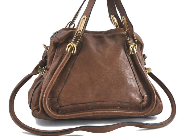 Authentic Chloe Paraty 2Way Shoulder Hand Bag Leather Brown 5595B