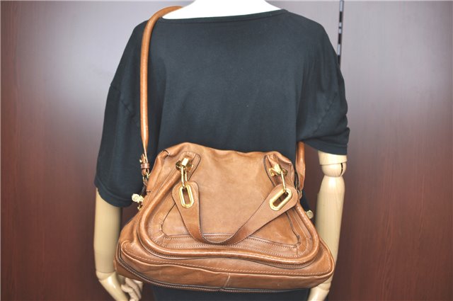 Authentic Chloe Paraty 2Way Shoulder Hand Bag Leather Brown 5595B