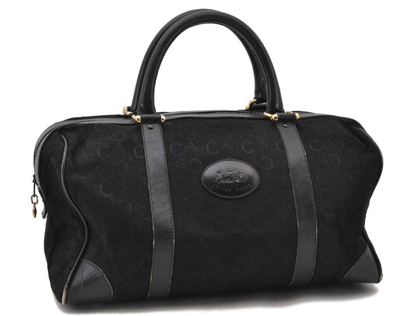 Authentic CELINE C Macadam Pattern Boston Hand Bag Canvas Leather Black 5595C