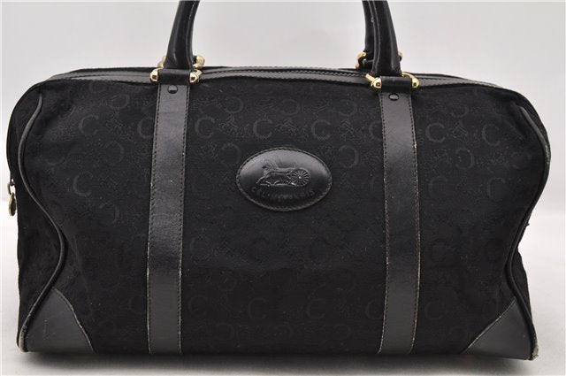 Authentic CELINE C Macadam Pattern Boston Hand Bag Canvas Leather Black 5595C