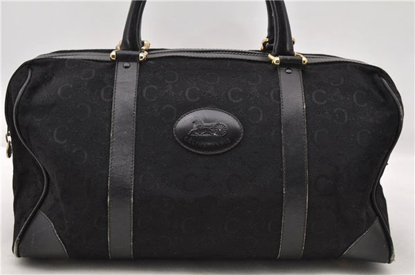 Authentic CELINE C Macadam Pattern Boston Hand Bag Canvas Leather Black 5595C