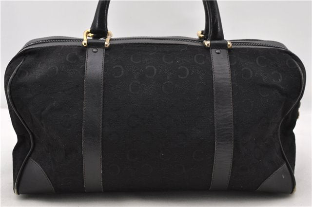 Authentic CELINE C Macadam Pattern Boston Hand Bag Canvas Leather Black 5595C