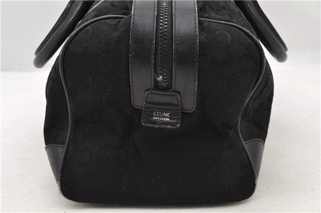 Authentic CELINE C Macadam Pattern Boston Hand Bag Canvas Leather Black 5595C