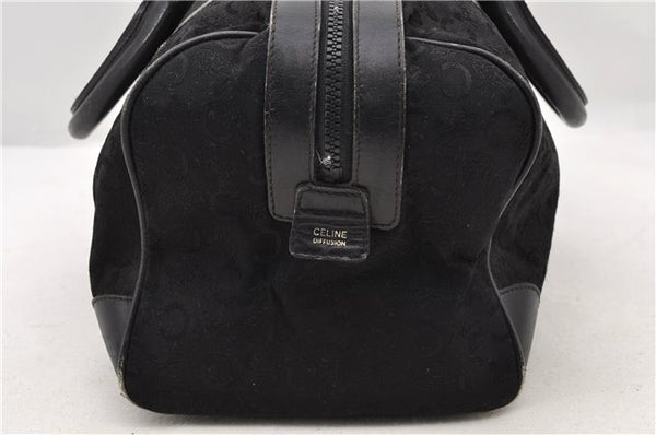 Authentic CELINE C Macadam Pattern Boston Hand Bag Canvas Leather Black 5595C
