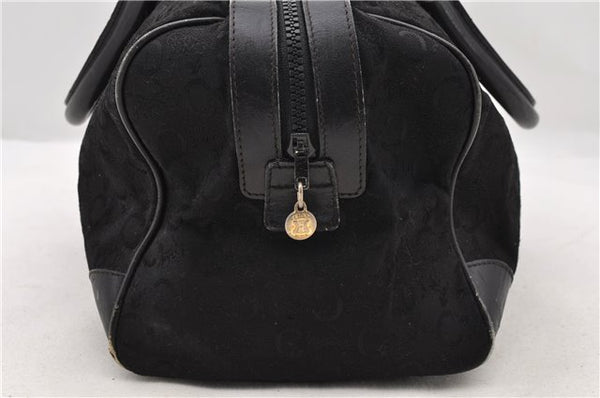 Authentic CELINE C Macadam Pattern Boston Hand Bag Canvas Leather Black 5595C