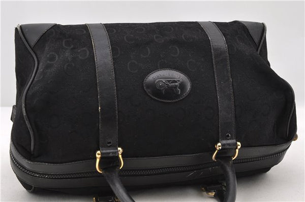 Authentic CELINE C Macadam Pattern Boston Hand Bag Canvas Leather Black 5595C