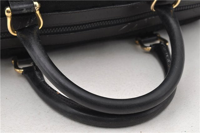 Authentic CELINE C Macadam Pattern Boston Hand Bag Canvas Leather Black 5595C