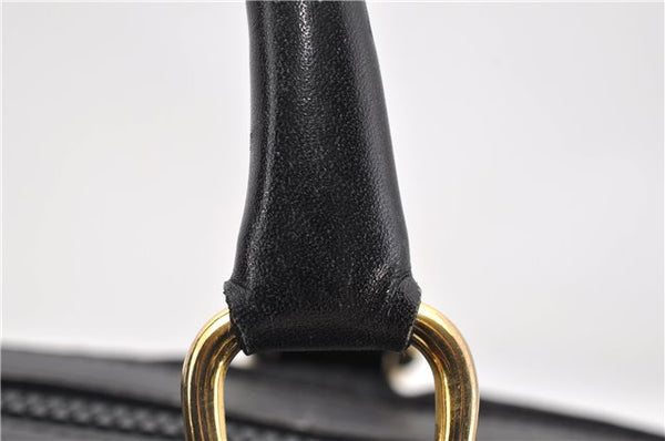Authentic CELINE C Macadam Pattern Boston Hand Bag Canvas Leather Black 5595C
