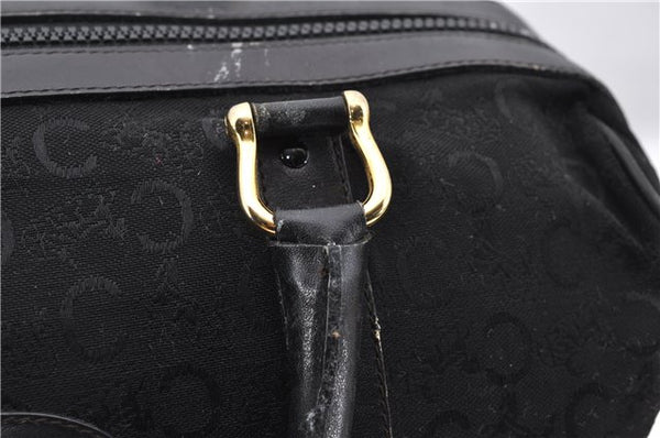 Authentic CELINE C Macadam Pattern Boston Hand Bag Canvas Leather Black 5595C