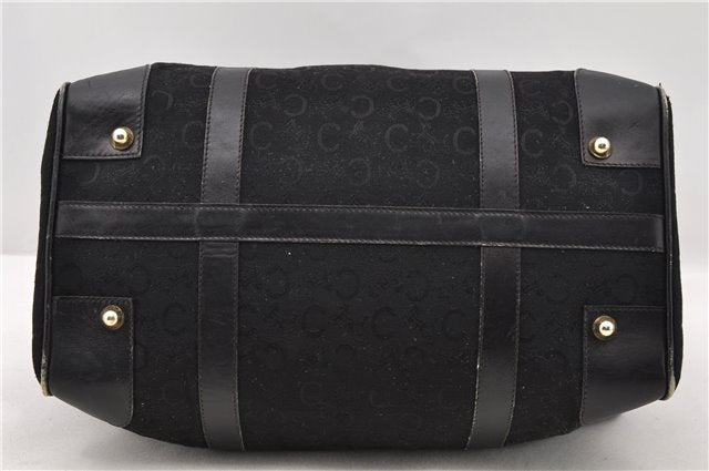 Authentic CELINE C Macadam Pattern Boston Hand Bag Canvas Leather Black 5595C