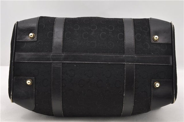 Authentic CELINE C Macadam Pattern Boston Hand Bag Canvas Leather Black 5595C