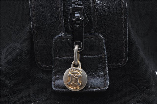 Authentic CELINE C Macadam Pattern Boston Hand Bag Canvas Leather Black 5595C