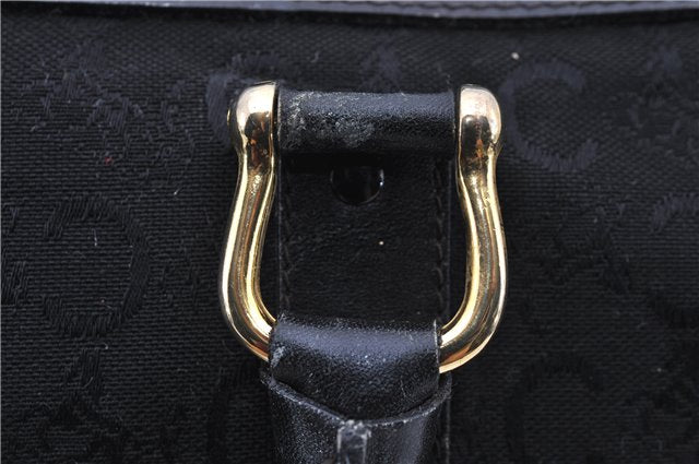 Authentic CELINE C Macadam Pattern Boston Hand Bag Canvas Leather Black 5595C