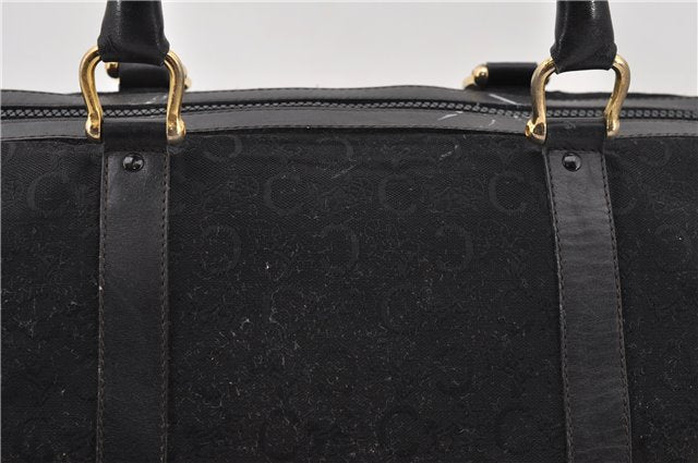 Authentic CELINE C Macadam Pattern Boston Hand Bag Canvas Leather Black 5595C