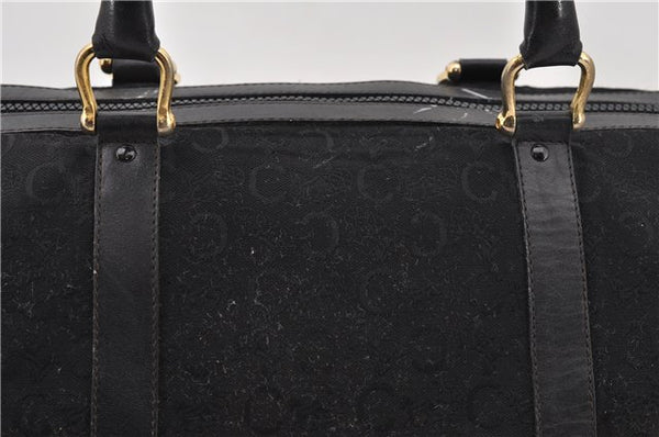 Authentic CELINE C Macadam Pattern Boston Hand Bag Canvas Leather Black 5595C