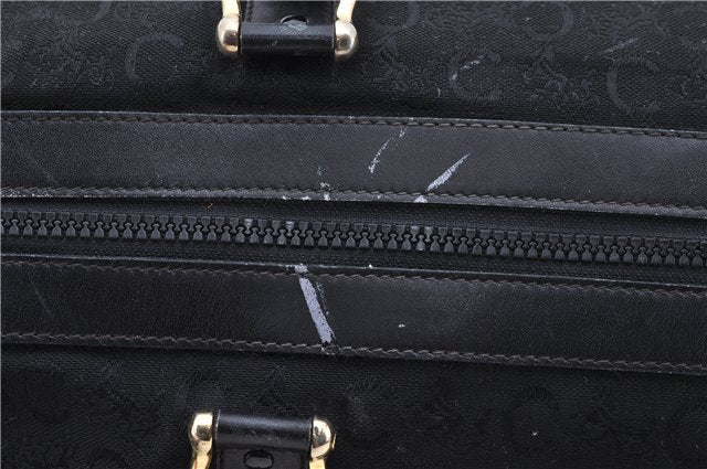 Authentic CELINE C Macadam Pattern Boston Hand Bag Canvas Leather Black 5595C