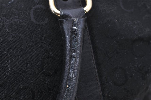 Authentic CELINE C Macadam Pattern Boston Hand Bag Canvas Leather Black 5595C