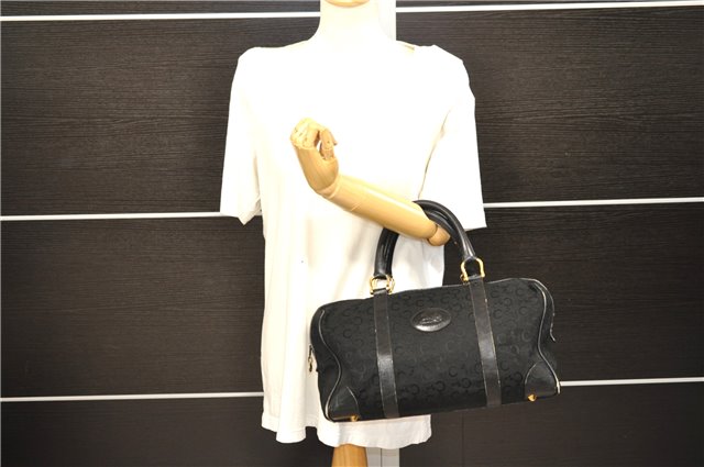 Authentic CELINE C Macadam Pattern Boston Hand Bag Canvas Leather Black 5595C