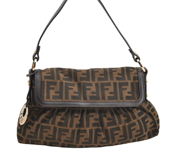 Authentic FENDI Zucca Chef Bag Shoulder Bag Canvas Leather Brown Junk 5595I