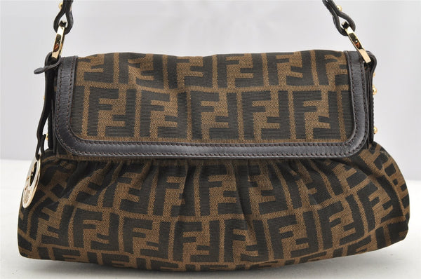 Authentic FENDI Zucca Chef Bag Shoulder Bag Canvas Leather Brown Junk 5595I