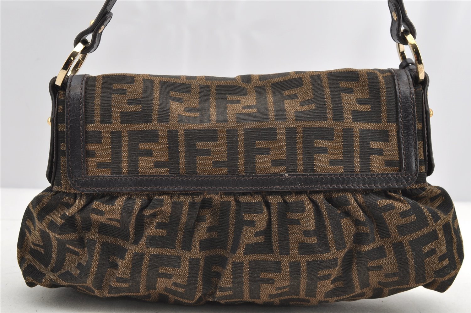 Authentic FENDI Zucca Chef Bag Shoulder Bag Canvas Leather Brown Junk 5595I