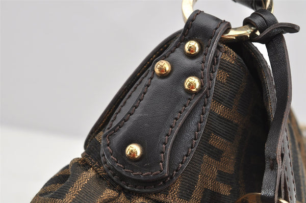 Authentic FENDI Zucca Chef Bag Shoulder Bag Canvas Leather Brown Junk 5595I